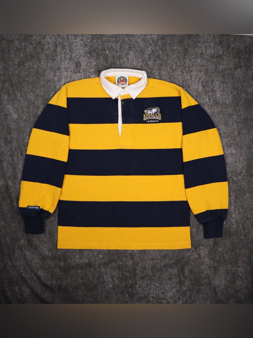 Barbarian La Salle Explorers Lacrosse Rugby Shirt Men's S Faded Striped Navy